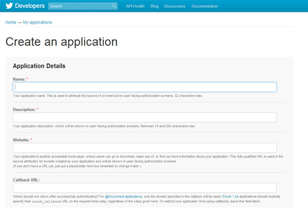 How to create an application in Twitter